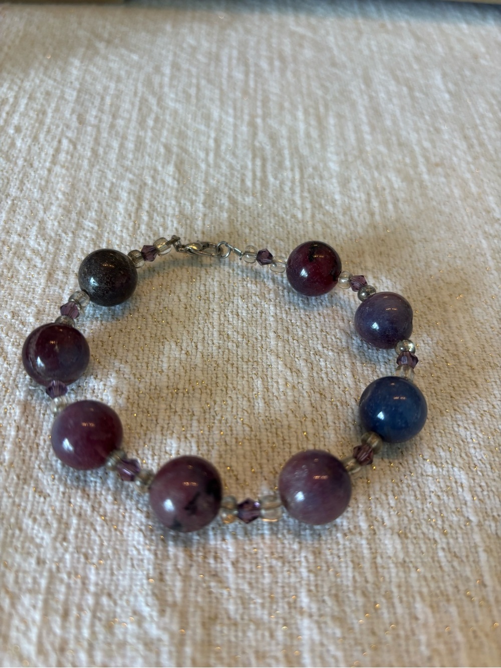 Handcrafted Purple Agate and Lapis Lazuli Beaded Bracelet.